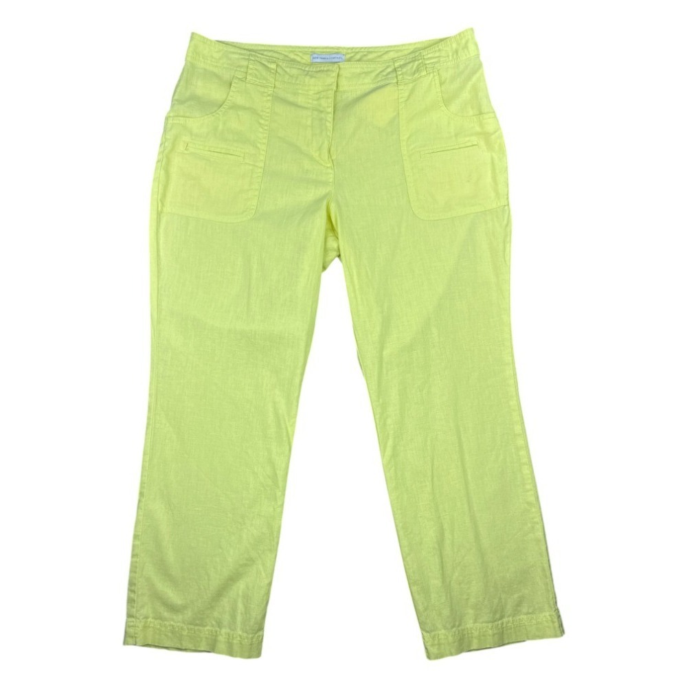 New York & Company Cropped Linen Cotton Pants Bright Yellow-Green Size 10 Summer